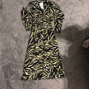 Zara Black and Cream Wrap Dress with Bishop Sleeves